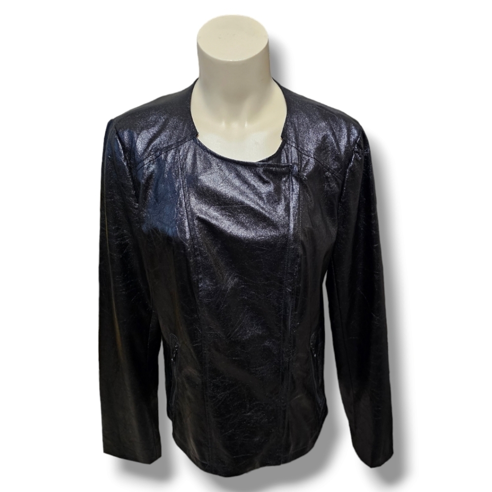 GAP lightweight shiny black asymmetrical bomber jacket. Large